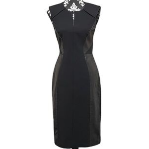 J Mendel Black Leather Panel Black Sleeveless Sheath Dress Sz 8